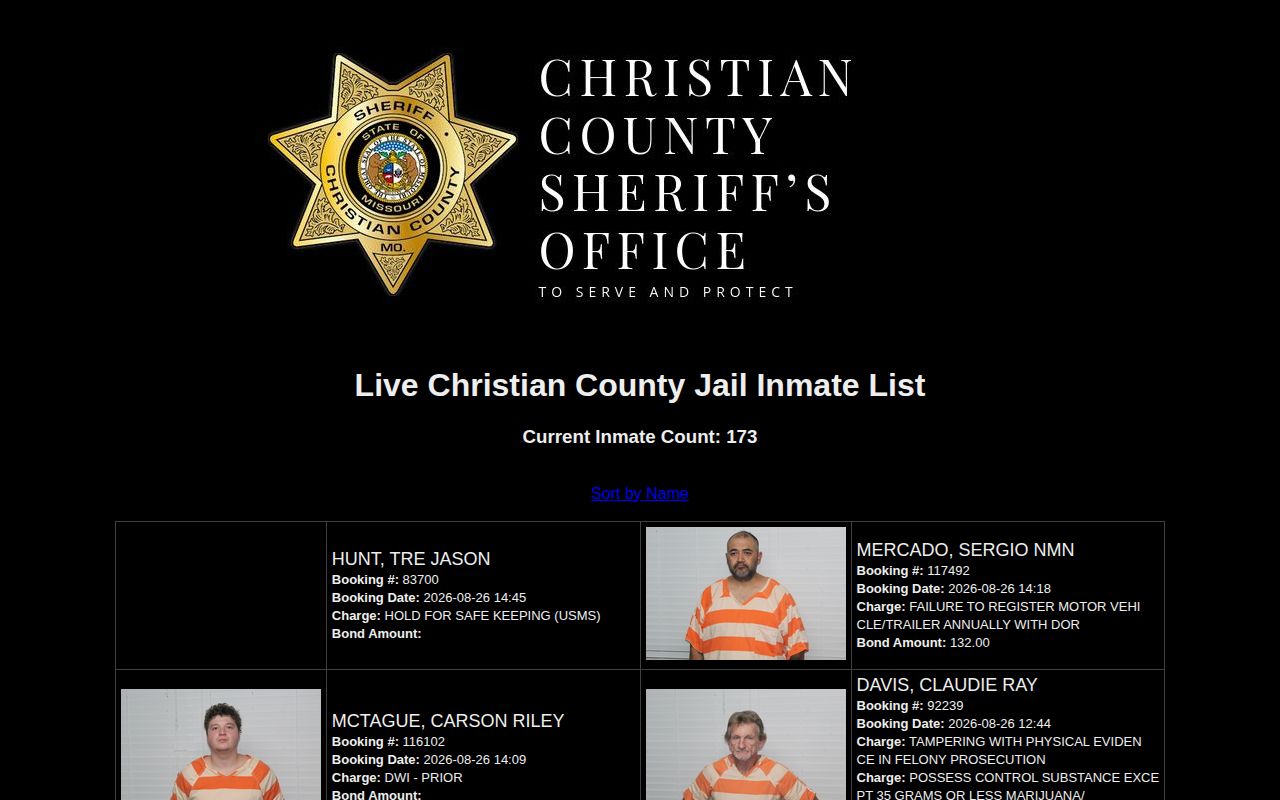 Christian County Jail live roster official booking record source