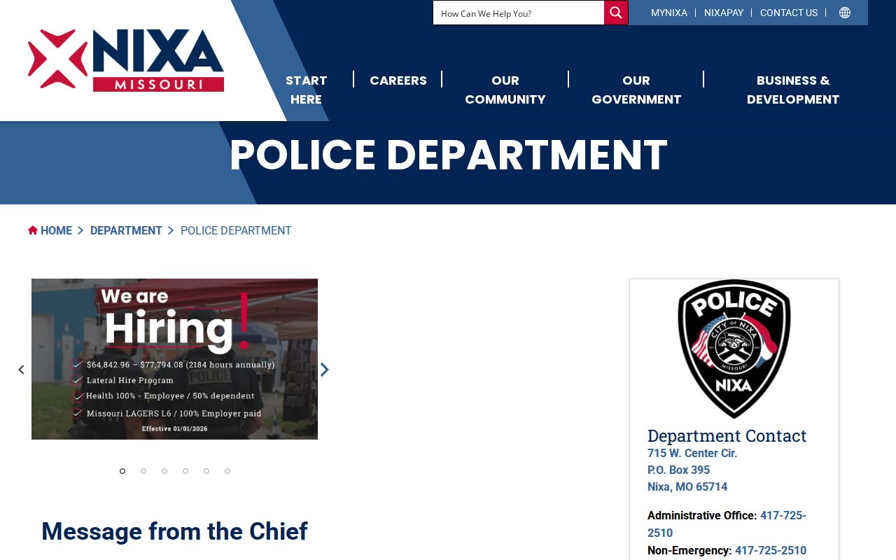 Nixa Police Department official records source for Christian County arrest records