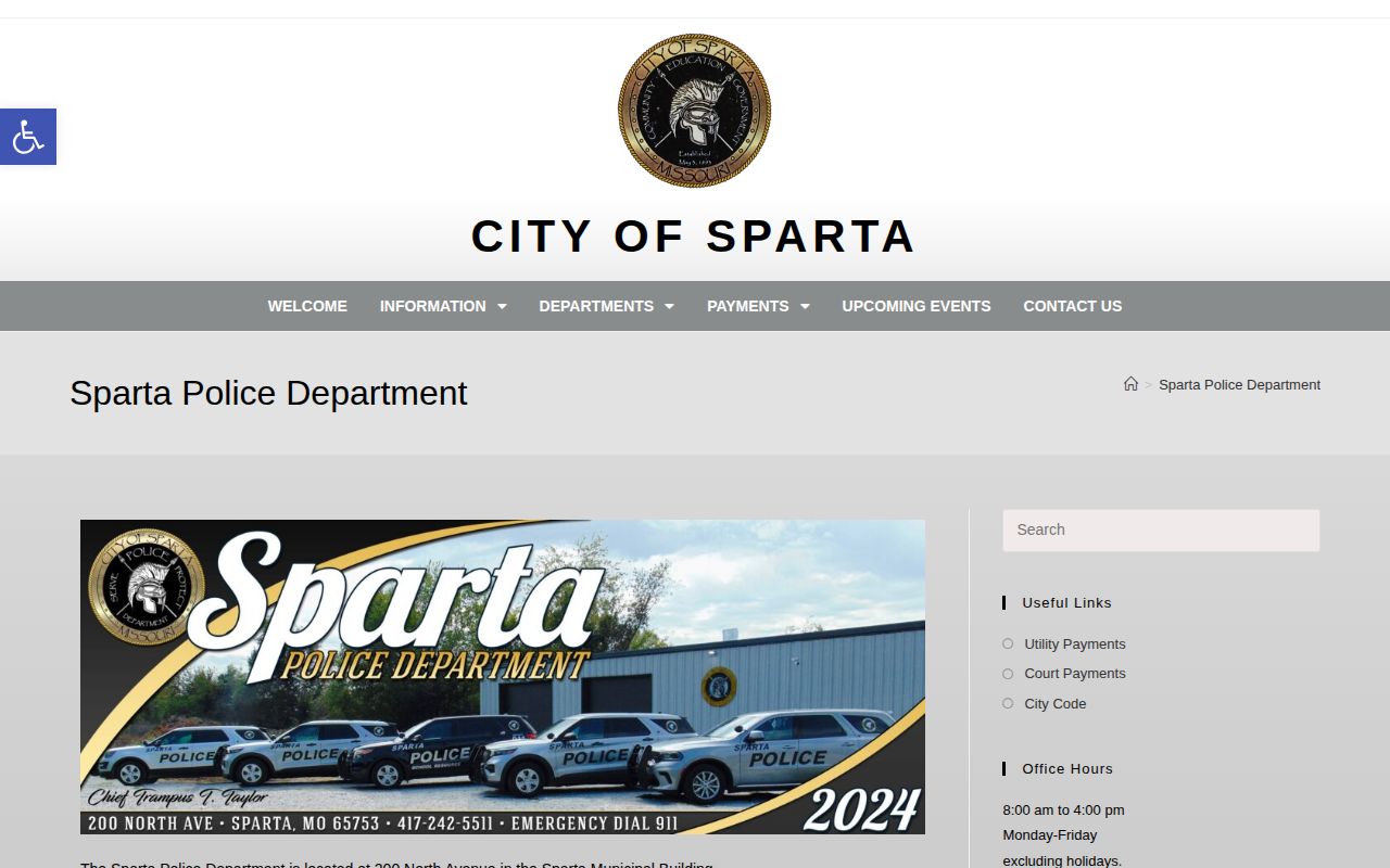 Sparta Police Department official contact page for Sparta arrest-record requests